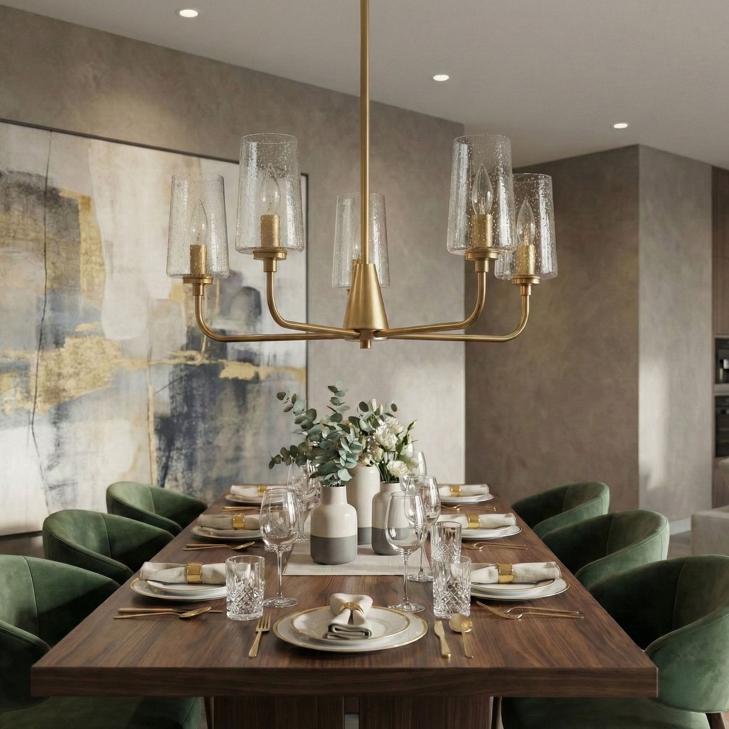 Dazzle - 5 Lights Chandelier With Clear Seeded Satin - Antique Brass / Clear / Gold