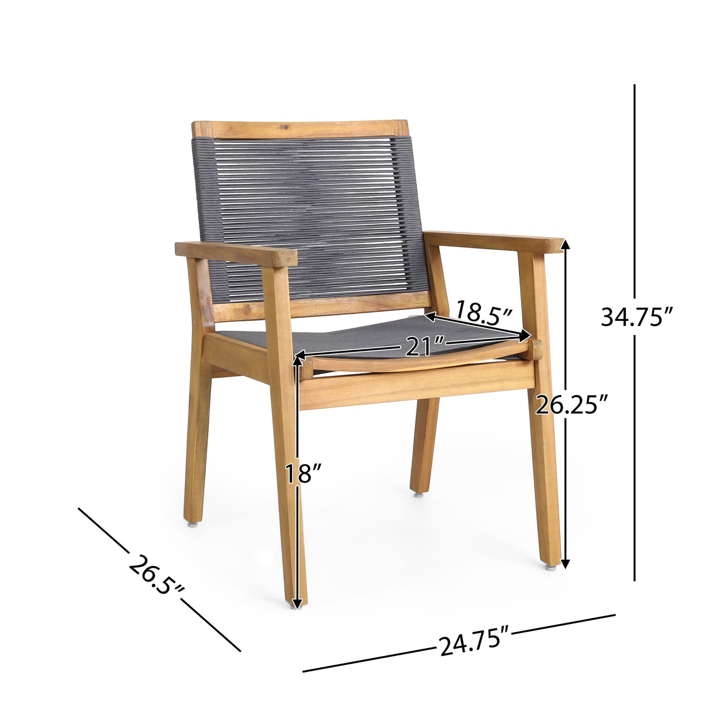 7 Piece Outdoor Patio Dining Set With Table And 6 Arm Chairs - Brown / Dark Gray / Teak