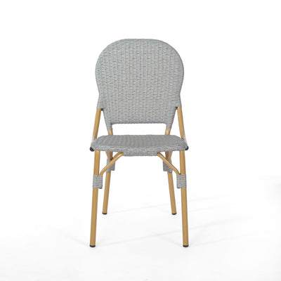 Outdoor Rattan And Aluminum Armless French Bistro Chairs (Set of 2) - Dark Gray