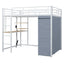 Loft Bed With Desk, Shelves, Power Outlet, LED Light And Wardrobe