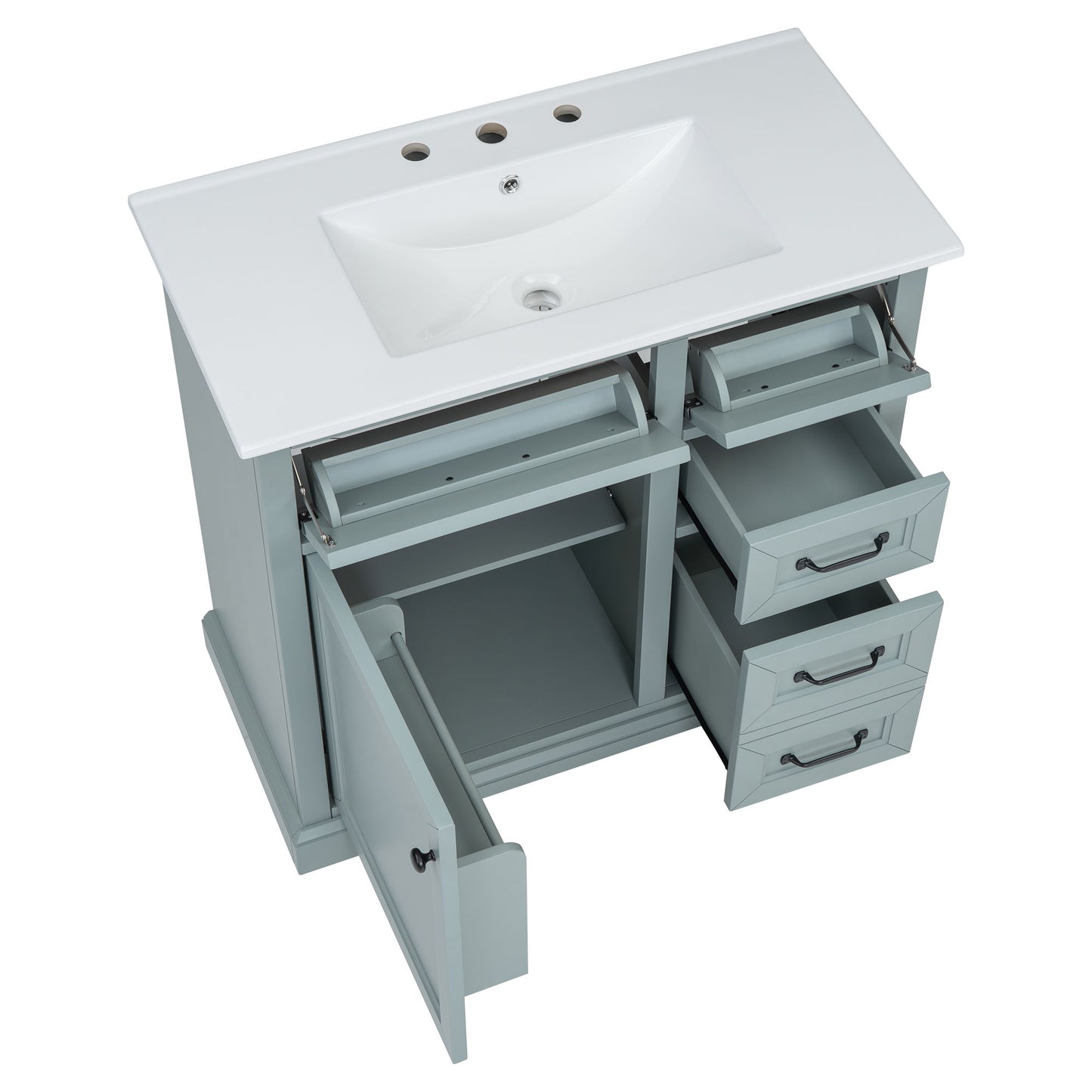 Bathroom Vanity With Sink, 2 Tip Out Drawers, Soft Close Hinges - Gray