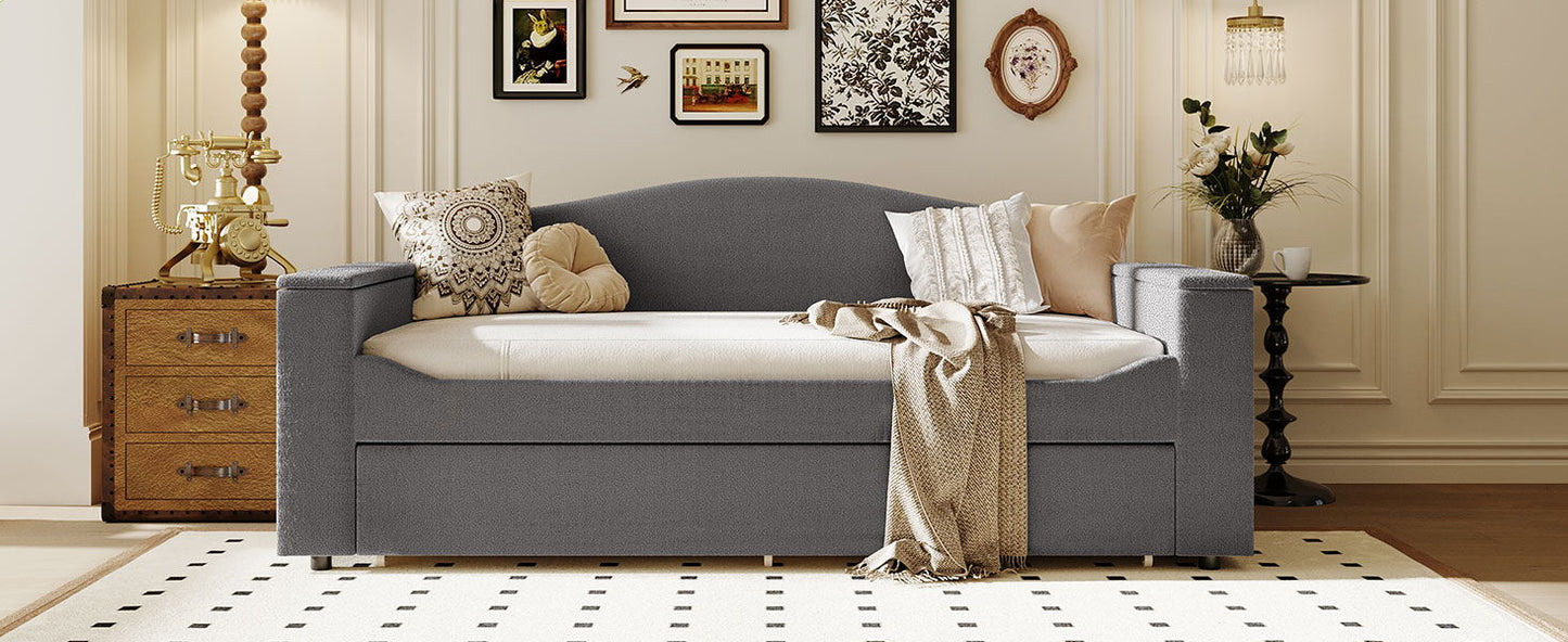 Upholstered Daybed With Storage Armrests, Trundle And Latest Integrated tooth Audio System