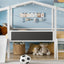 Loft House Bed With Ladder And Slide, With board And Light Strip On The Roof
