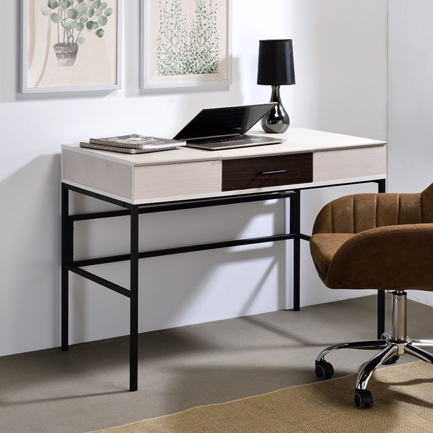 Verster - Writing Desk With USB - Black / Natural