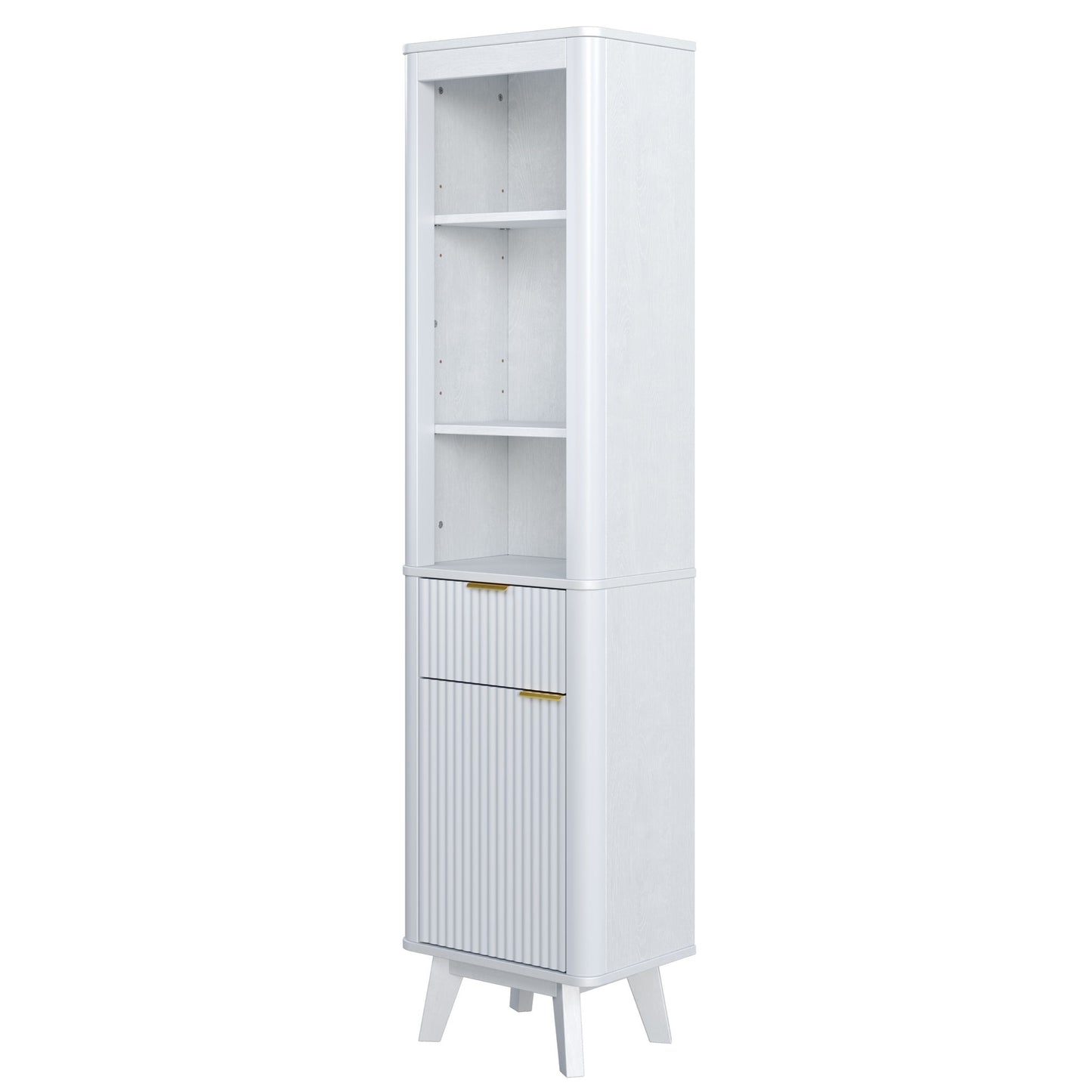 Tall Bathroom Storage Cabinet With Adjustable Shelves And 1 Drawer & Door