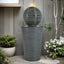 31.5" Tall Striped Column Fountain With LED Light Design For Outdoor Spaces - Gray