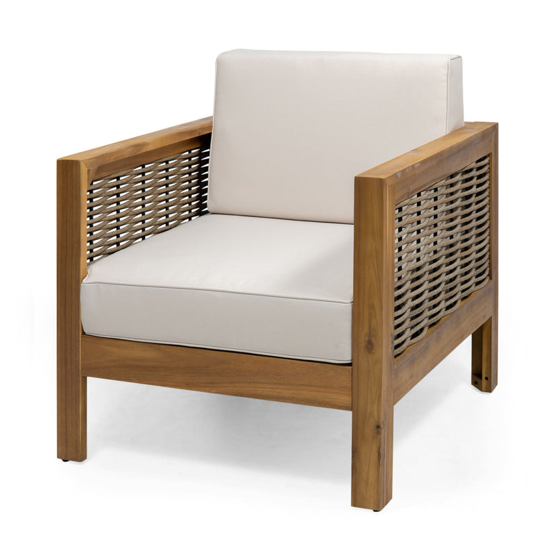 Outdoor Acacia Wood Club Chair With Wicker Accents