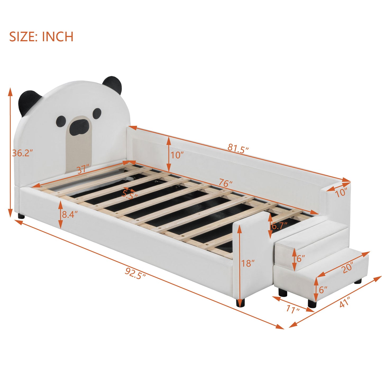 Upholstered Daybed With Bear Shaped Headboard, Hydraulic System And Breathable Fence