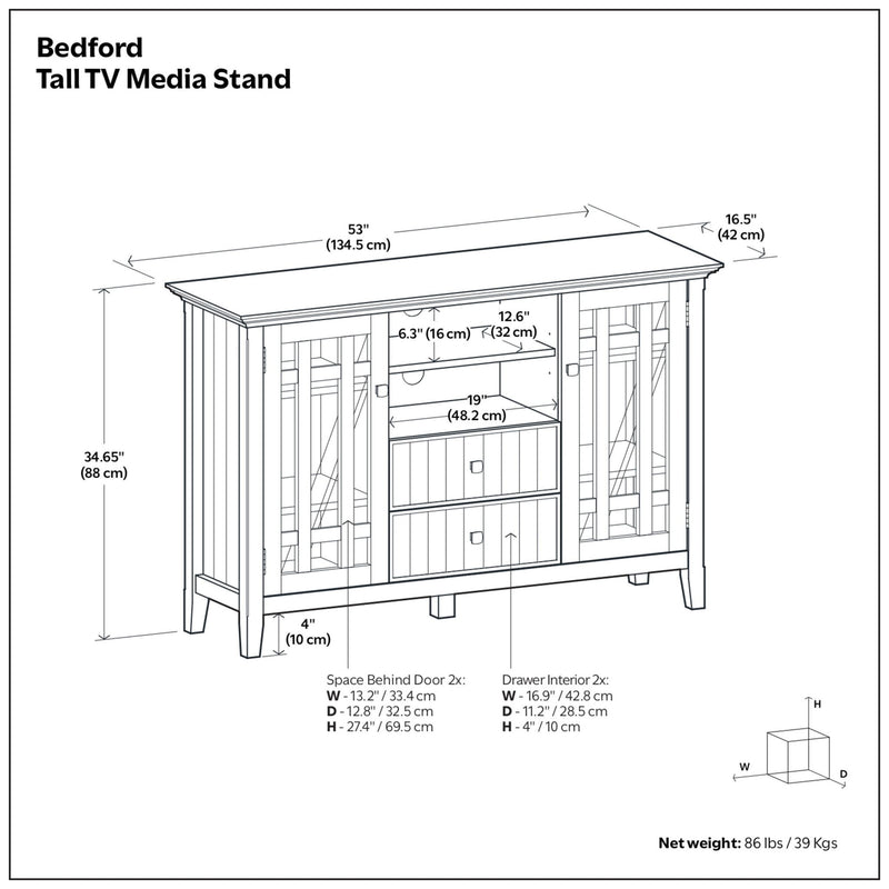 Bedford - Handcrafted Tall TV Media Stand