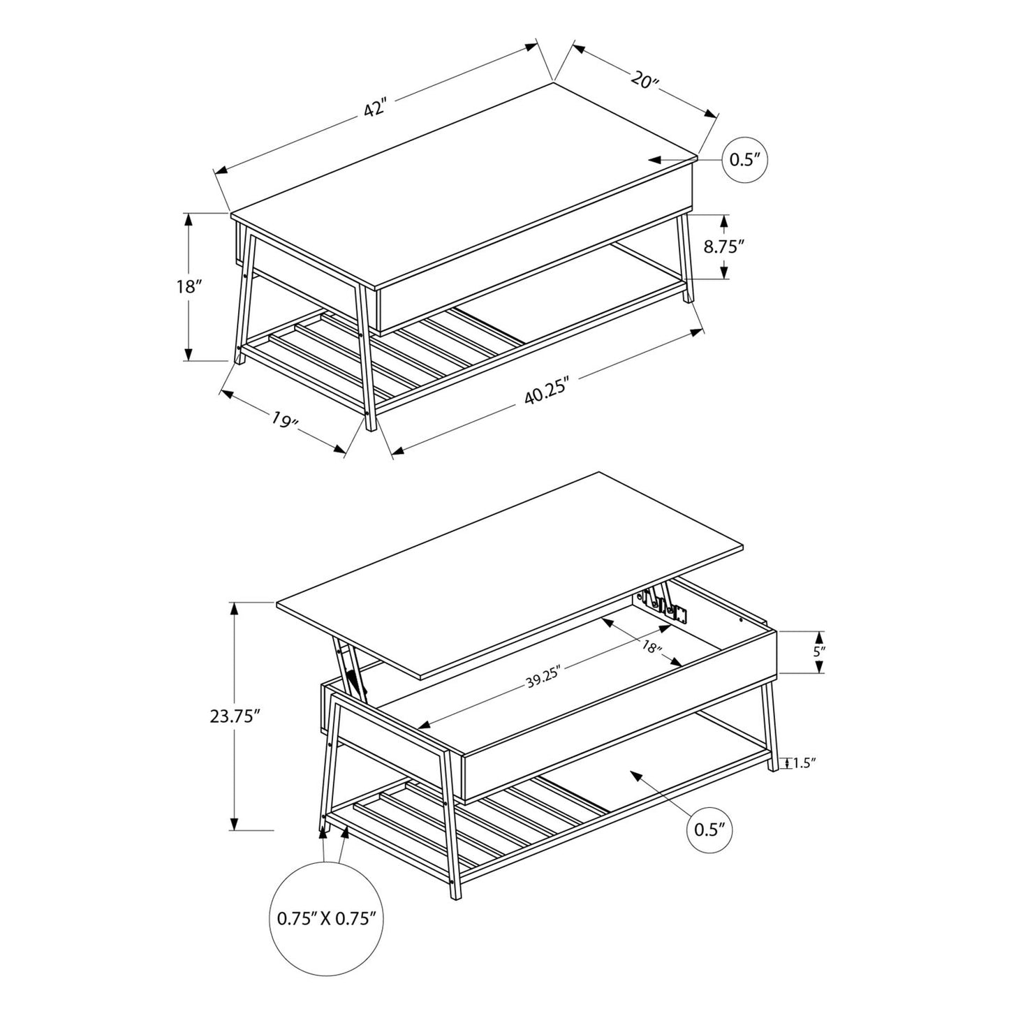 Contemporary Coffee Table, Lift Top, Rectangular