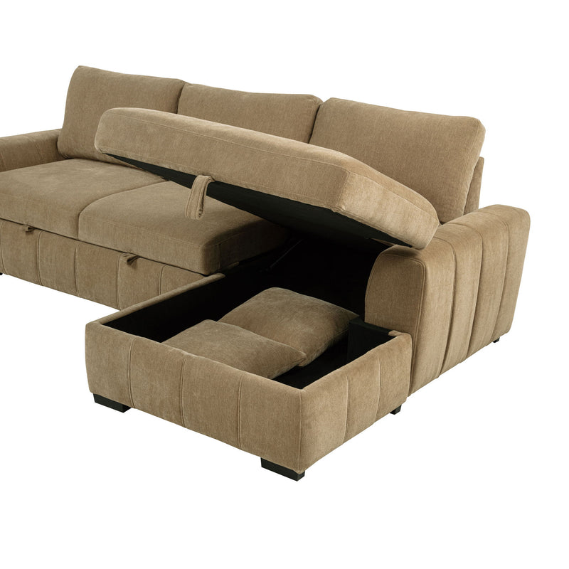 Logan - Sleeper Sectional Sofa With Right Arm Chaise - Camel