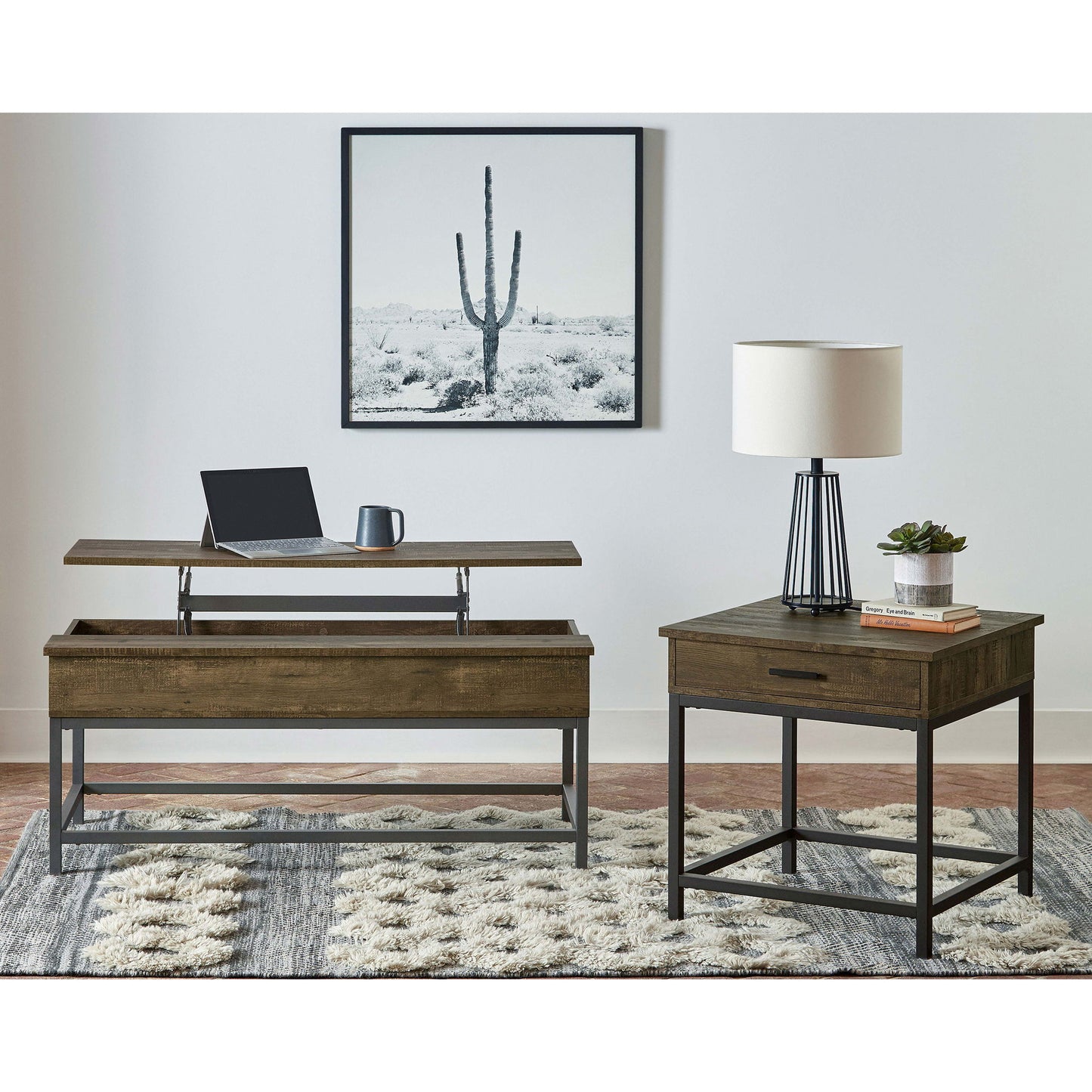 Lift Top Coffee Table With Adjustable Height - Brown