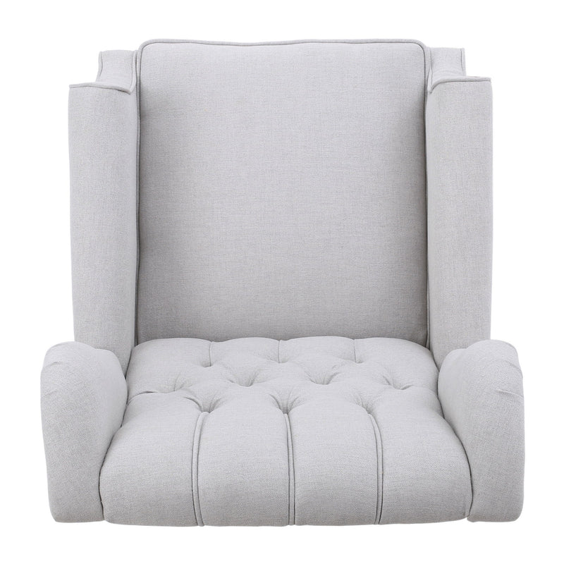 Tufted Arm Chair Recliner With Wingback Style, Pushback Mechanism - Light Gray
