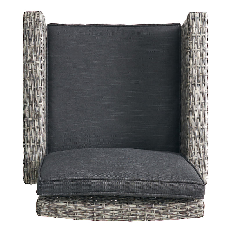 Outdoor Rattan Swivel Barstool With Water Resistant Cushion - Black / Gray