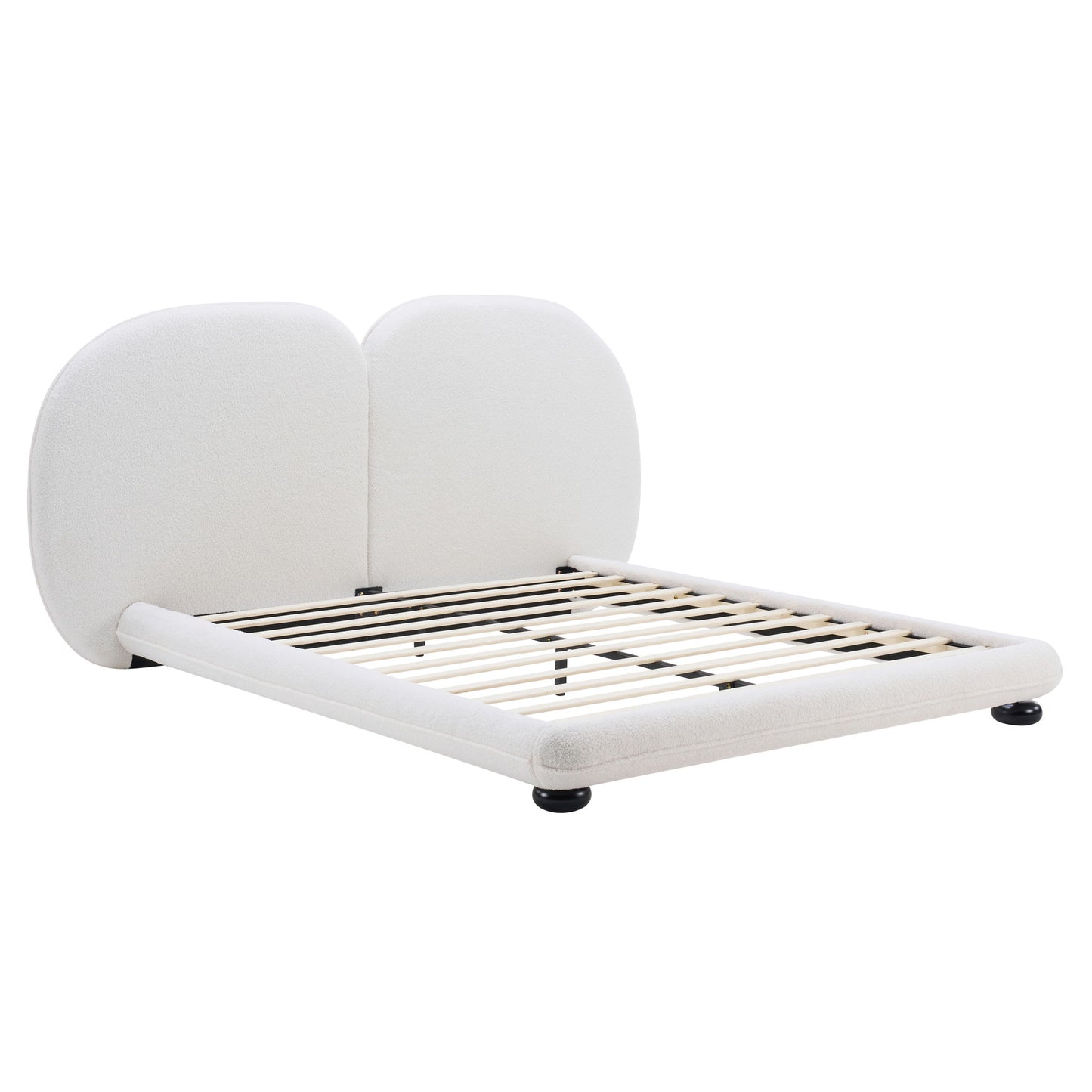 Queen Size Upholstered Platform Bed Frame With Split Headboard - White