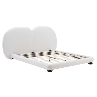 Queen Size Upholstered Platform Bed Frame With Split Headboard - White