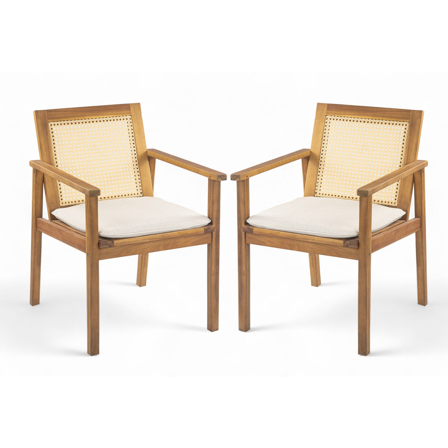 Preston - Outdoor Dining Chair With Cushion (Set of 2) - Teak / Beige