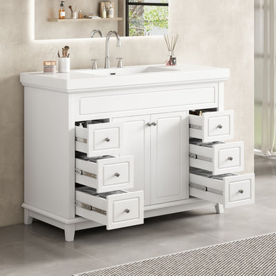 Bathroom Vanity & Sink, 6 Soft Close Drawers & Double Doors - White