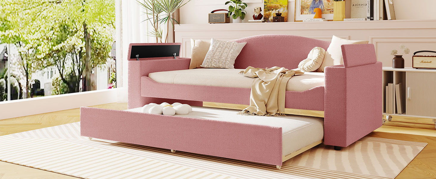 Upholstered Daybed With Storage Armrests, Trundle And Latest Integrated tooth Audio System