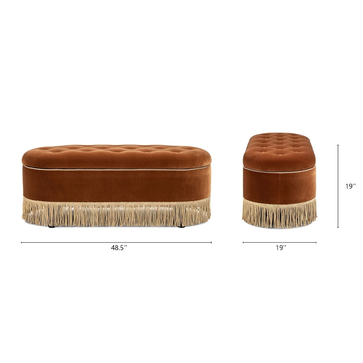 Melinda - Oval Tufted Bullion Fringe Storage Bench