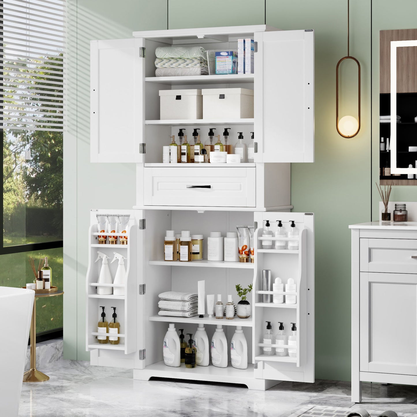 Bathroom Storage Cabinet With Multifunctional Storage Space, Drawer With Slide Rails, Adjustable Shelf