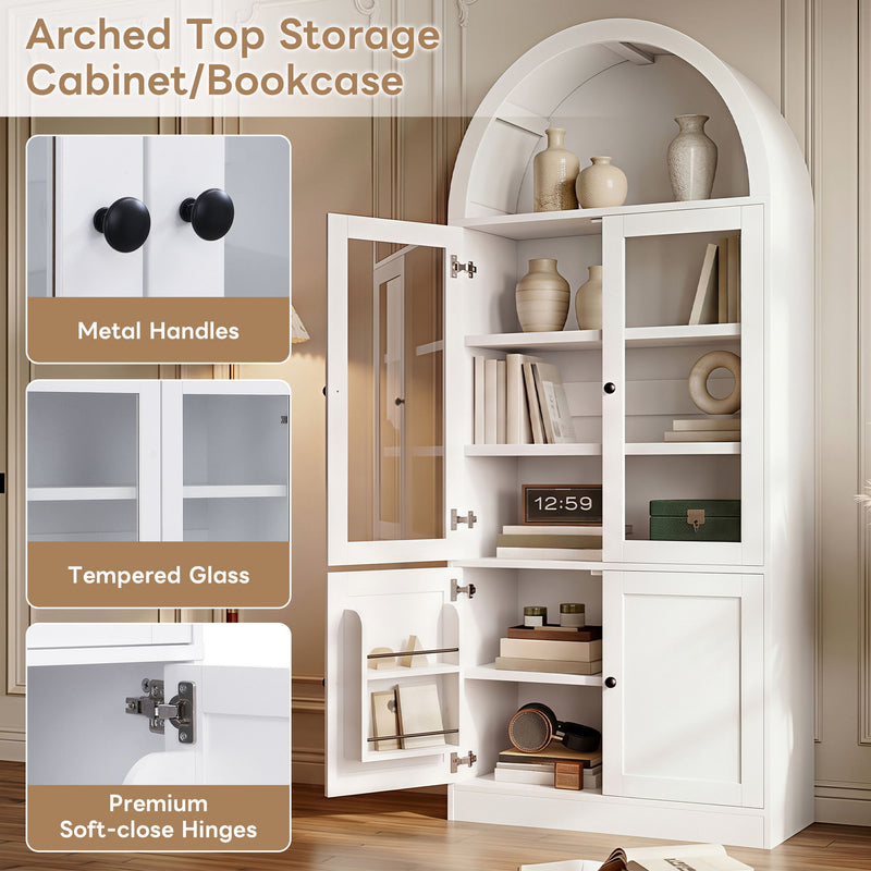 Tall Arched Top Storage Cabinet With 5 Tier Shelves, Soft Close Hinges