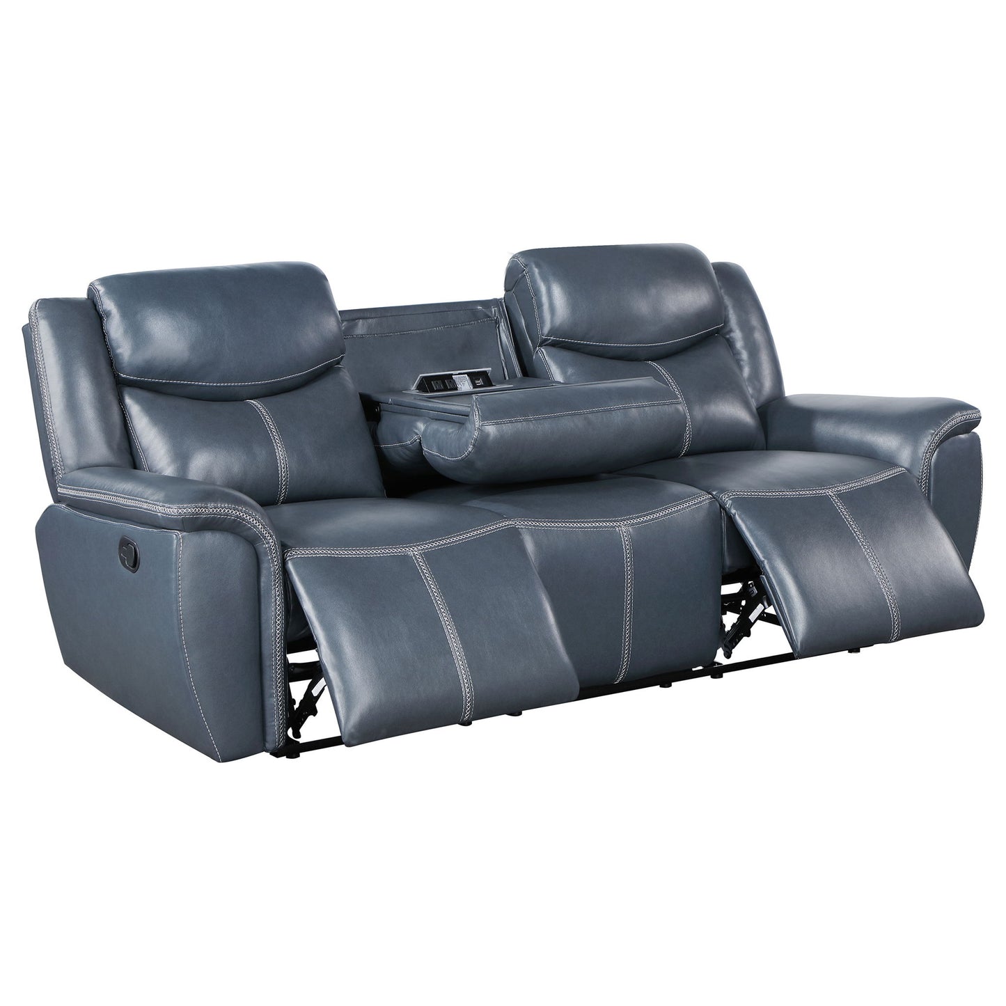 Stanwicke - Motion Reclining Sofa With Drop Down Table - Blue
