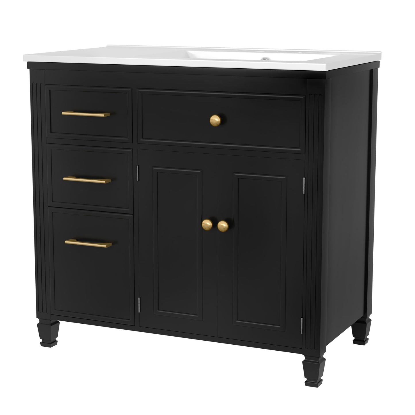 Bathroom Vanity With Sink, 1 Tip Out Drawer, 3 Side Drawers, Adjustable Shelf