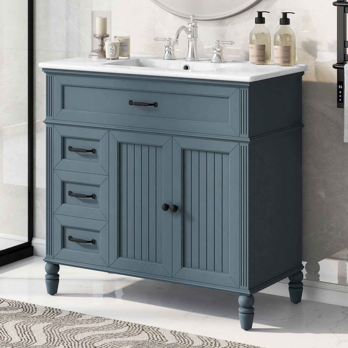 Bathroom Vanity With Sink, 2 Doors 2 Drawers, Freestanding Design