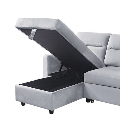 Ruby - Reversible Sleeper Sectional Sofa With Storage Chaise And Side Pocket - Light Gray