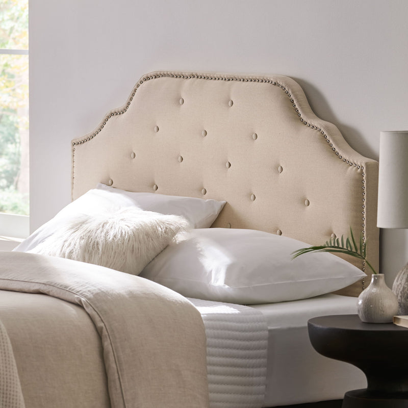 Luella - Button Tufted Full / Queen Upholstered Metal Panel Headboard - Beige