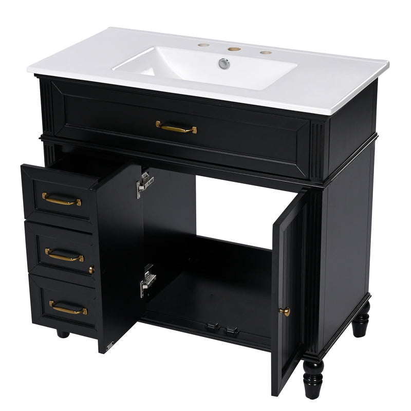 Bathroom Vanity With Sink, 2 Doors 2 Drawers - Black