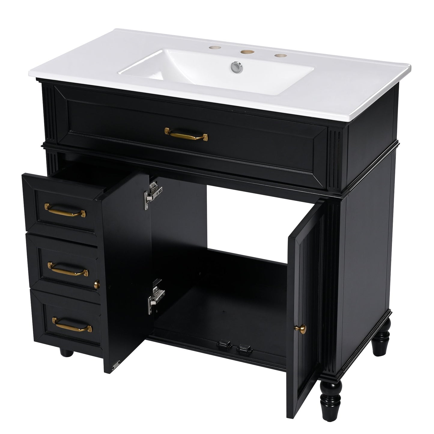 Bathroom Vanity With Sink, 2 Doors 2 Drawers, Freestanding Design