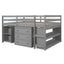 Loft Low Study Bed With Cabinet, Shelves And Rolling Portable Desk, Multiple Functions