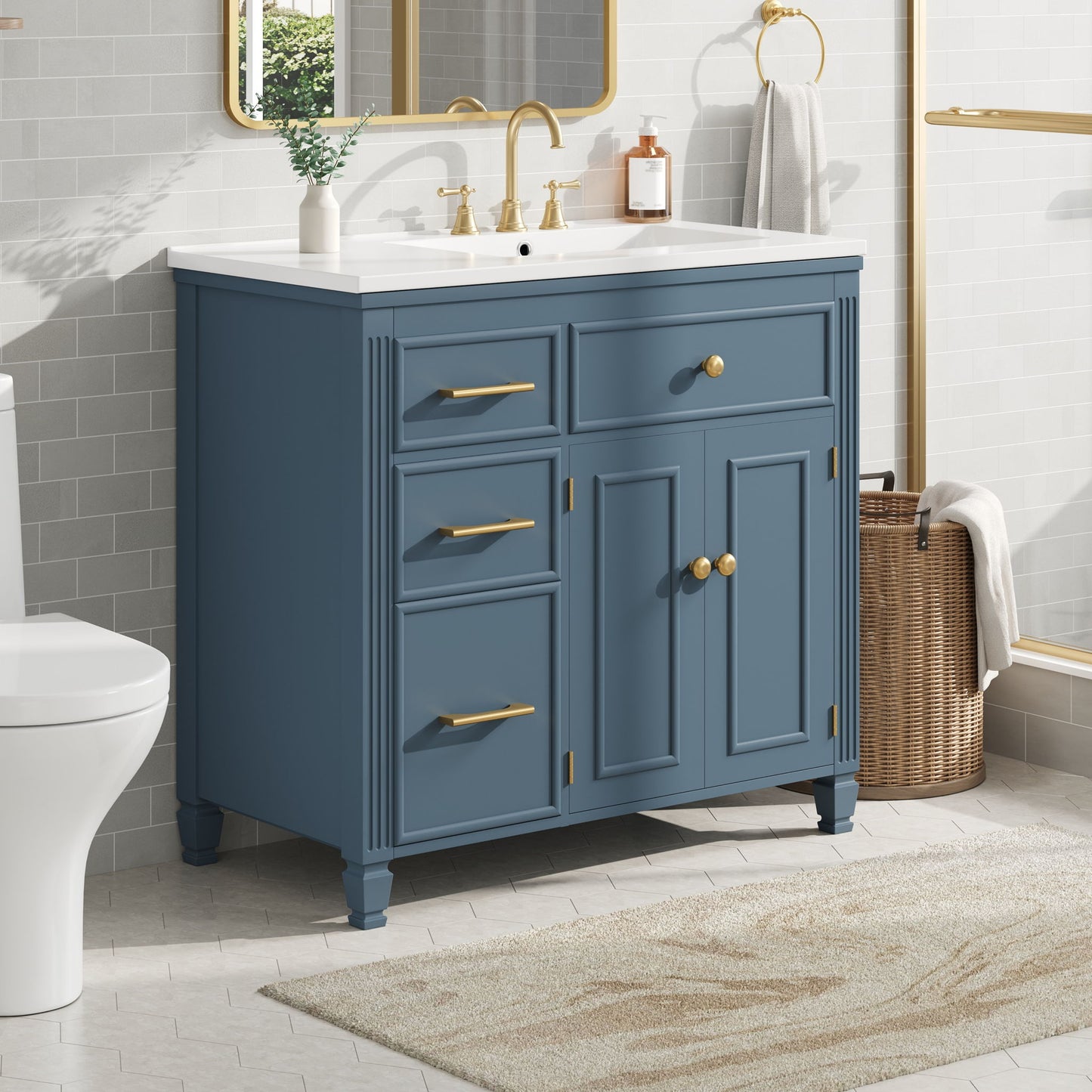 Bathroom Vanity With Sink, 1 Tip Out Drawer, 3 Side Drawers, Adjustable Shelf