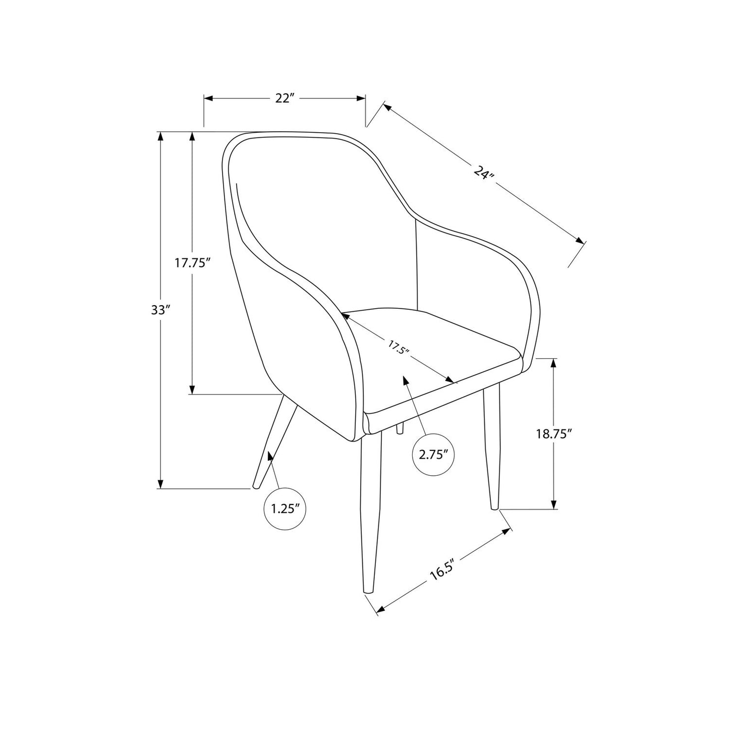 Dining Side Chair, Upholstered For Dining Room, Contemporary & Modern (Set of 2)