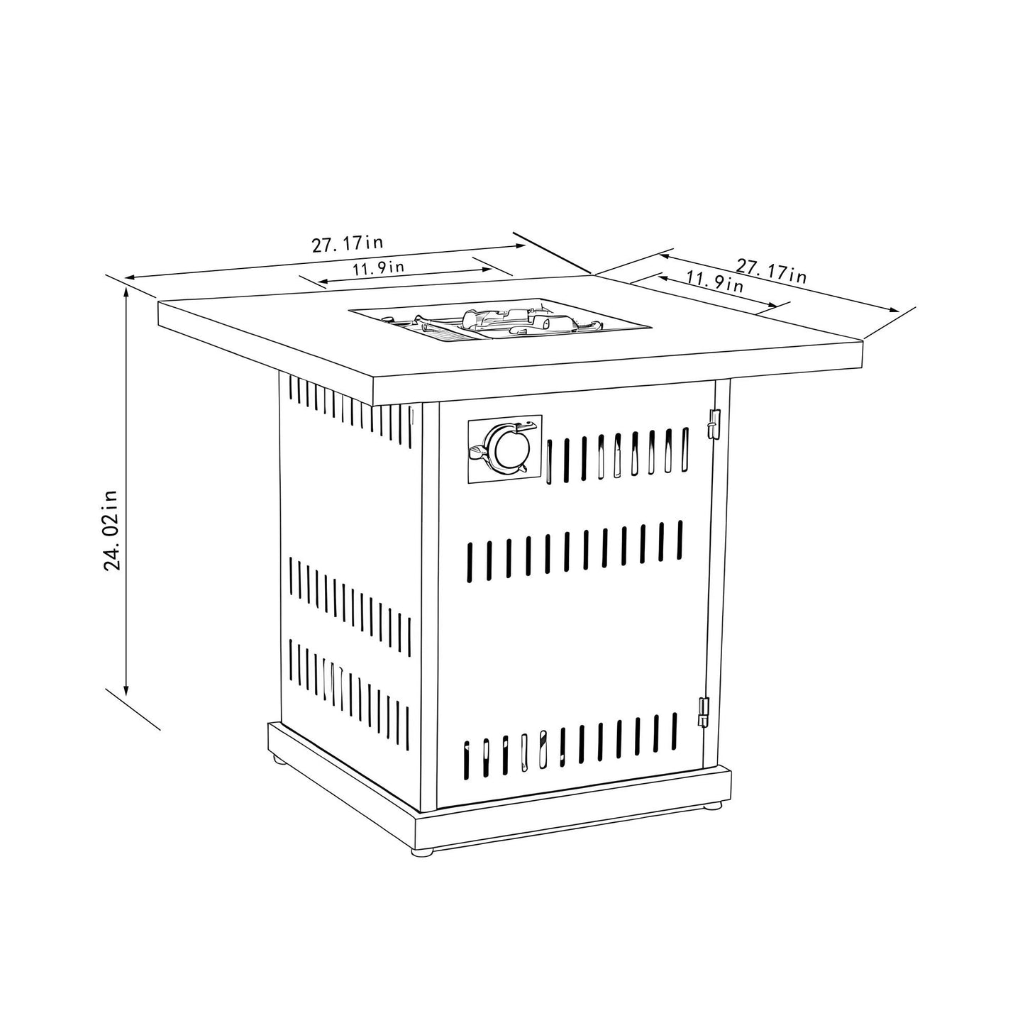 Propane Gas Fire Pit Table, 50000 Btu Square For Outside - Brown