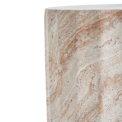 Outdoor / Indoor Lightweight Concrete Side Table, Cylinder Travertine Finish Accent Table - Beige