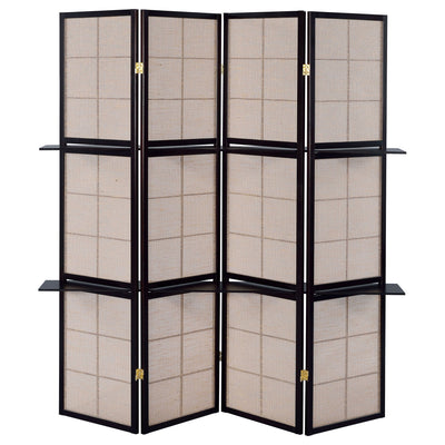 4 Panel Folding Screen With Shelves - Brown