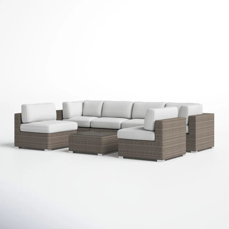6 Seater Rattan Wicker Outdoor Lounge Set With Cushions - Gray Mix