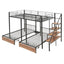 Full Over Twin-Twin Triple Bunk Bed With Drawers And Staircase - Black