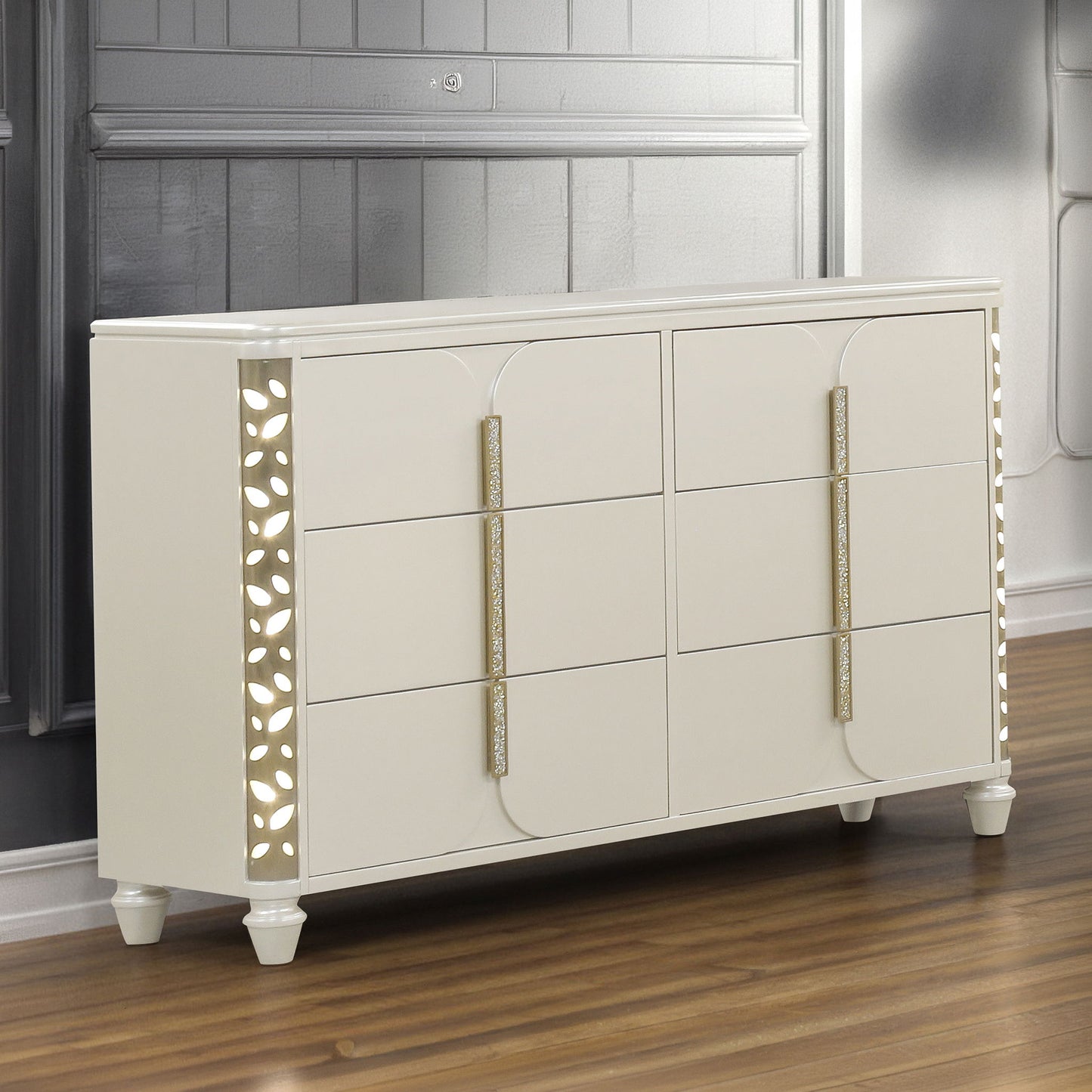 Cinderella - Dresser With LED Accents And 6 Storage Drawers (Mirror Not Included) - Beige