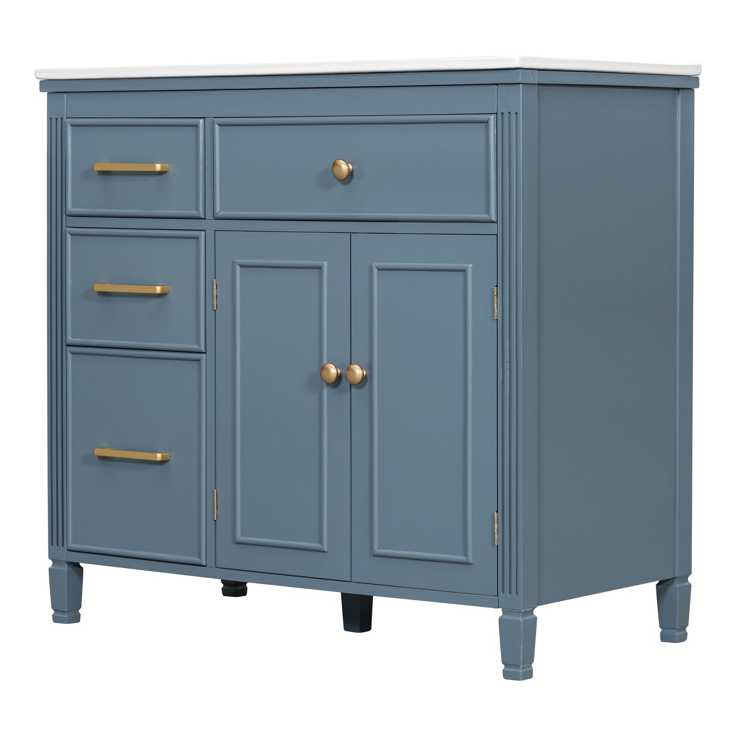 Bathroom Vanity With Sink, 1 Tip Out Drawer, 3 Side Drawers, Adjustable Shelf