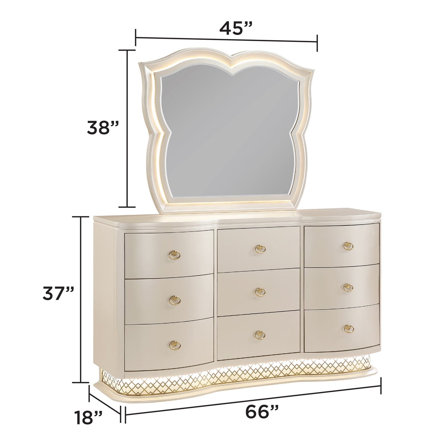 Flora - 9 Drawer Dresser With LED - Champagne