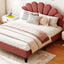 Upholstered Platform Bed With Flower Pattern Headboard