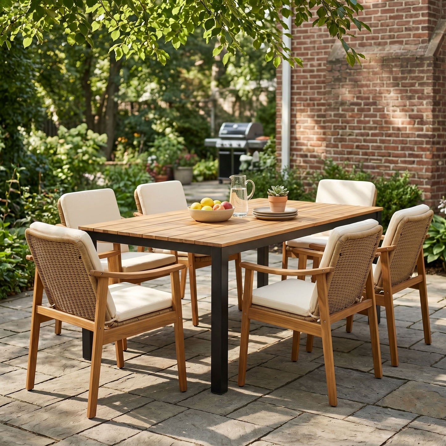 7 Piece Outdoor Patio Dining Set With & 6 Arm Chairs