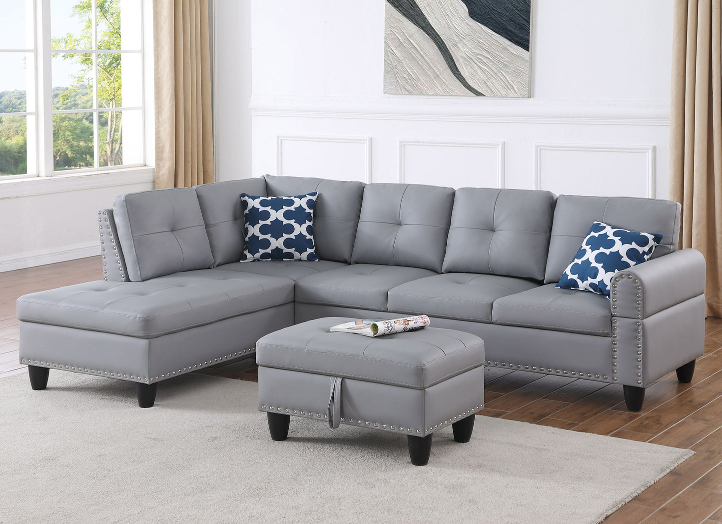 Irine - Sectional Sofa With Ottoman - Gray