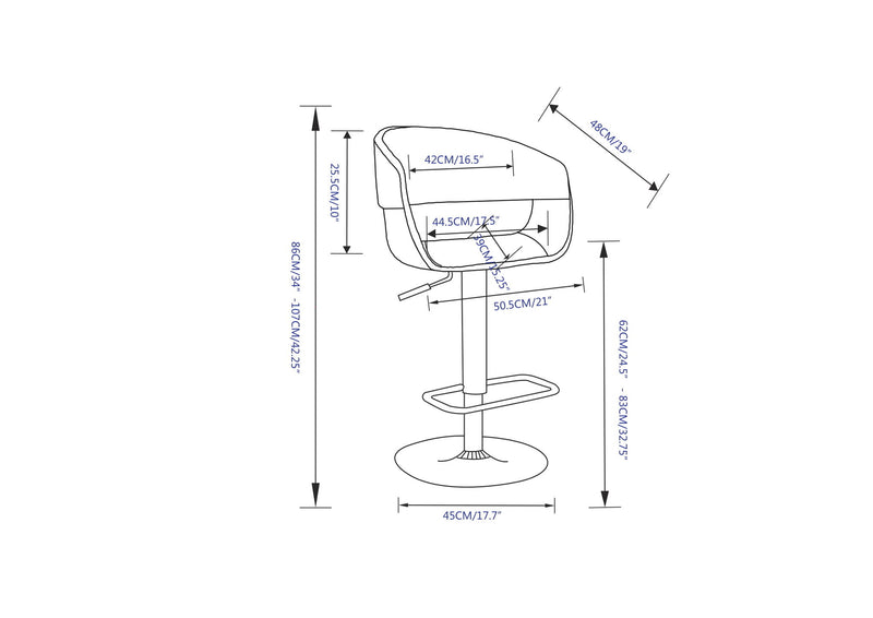Lowell - Taburete de bar giratorio multifuncional y ajustable