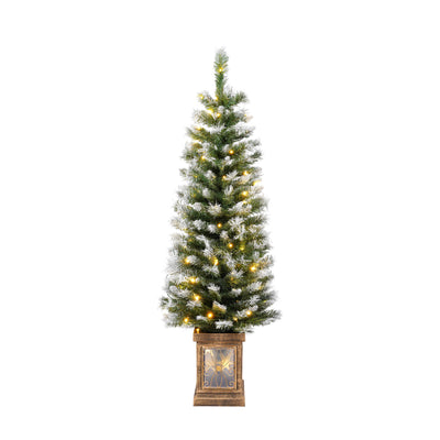 Artificial Christmas 3 Piece Set Wreath And 2 Entrance Trees With LED Lights - White / Green