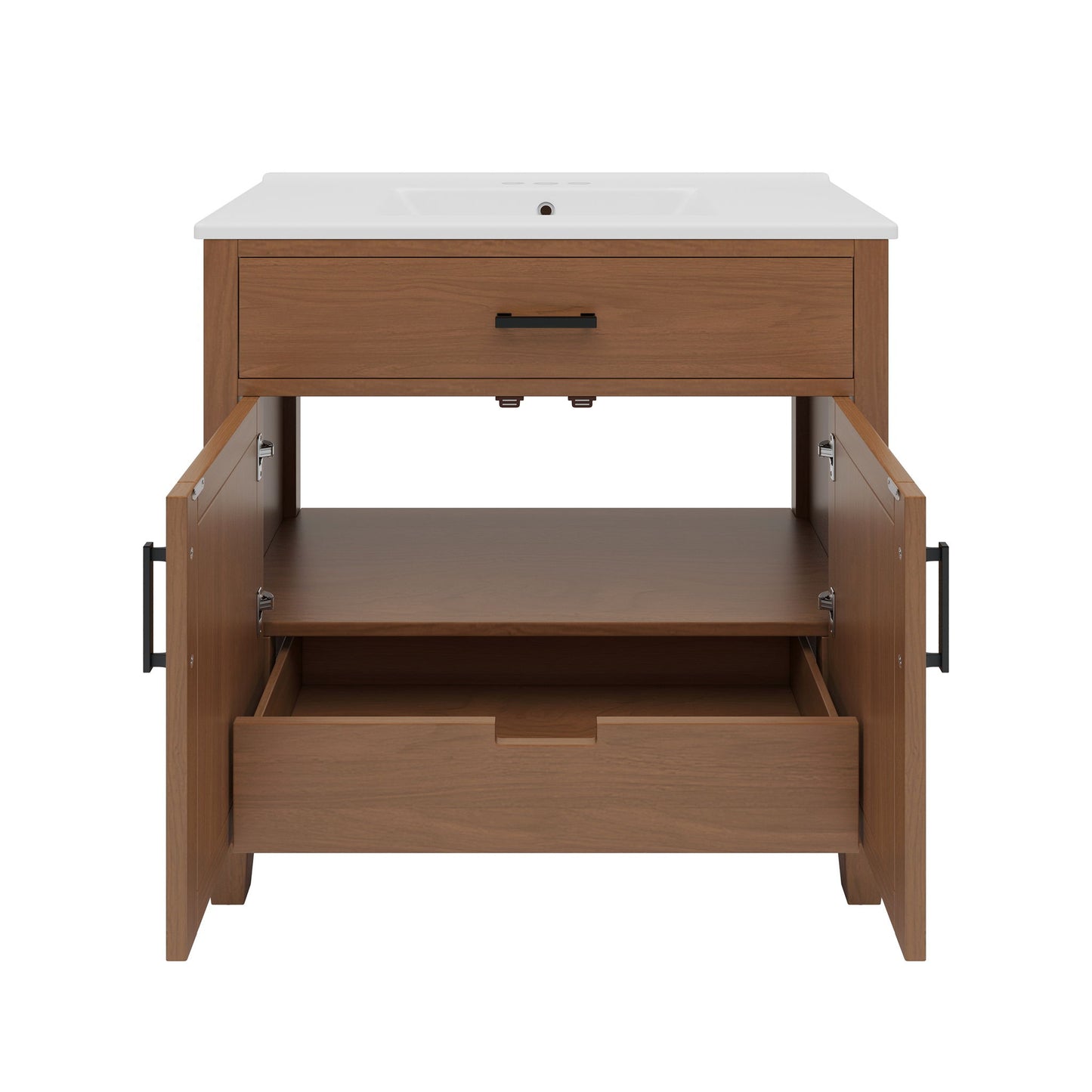 Bathroom Vanity With Ceramic Sink, Modern Free Standing Cabinet With Soft Close Drawers